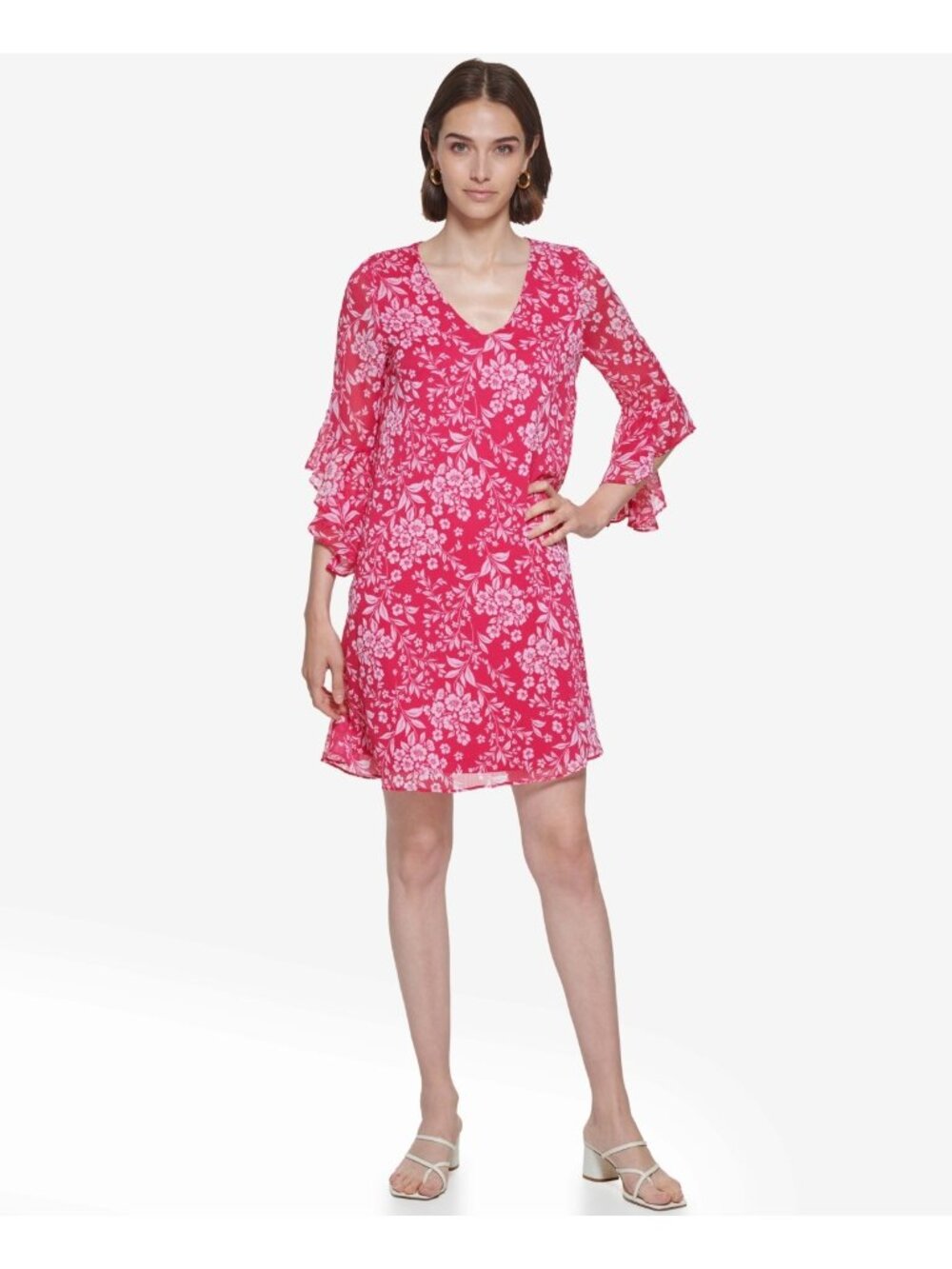 Calvin Klein NWT $149 Women's Floral-Print Ruffled-Sleeve Shift Dress, Size 12